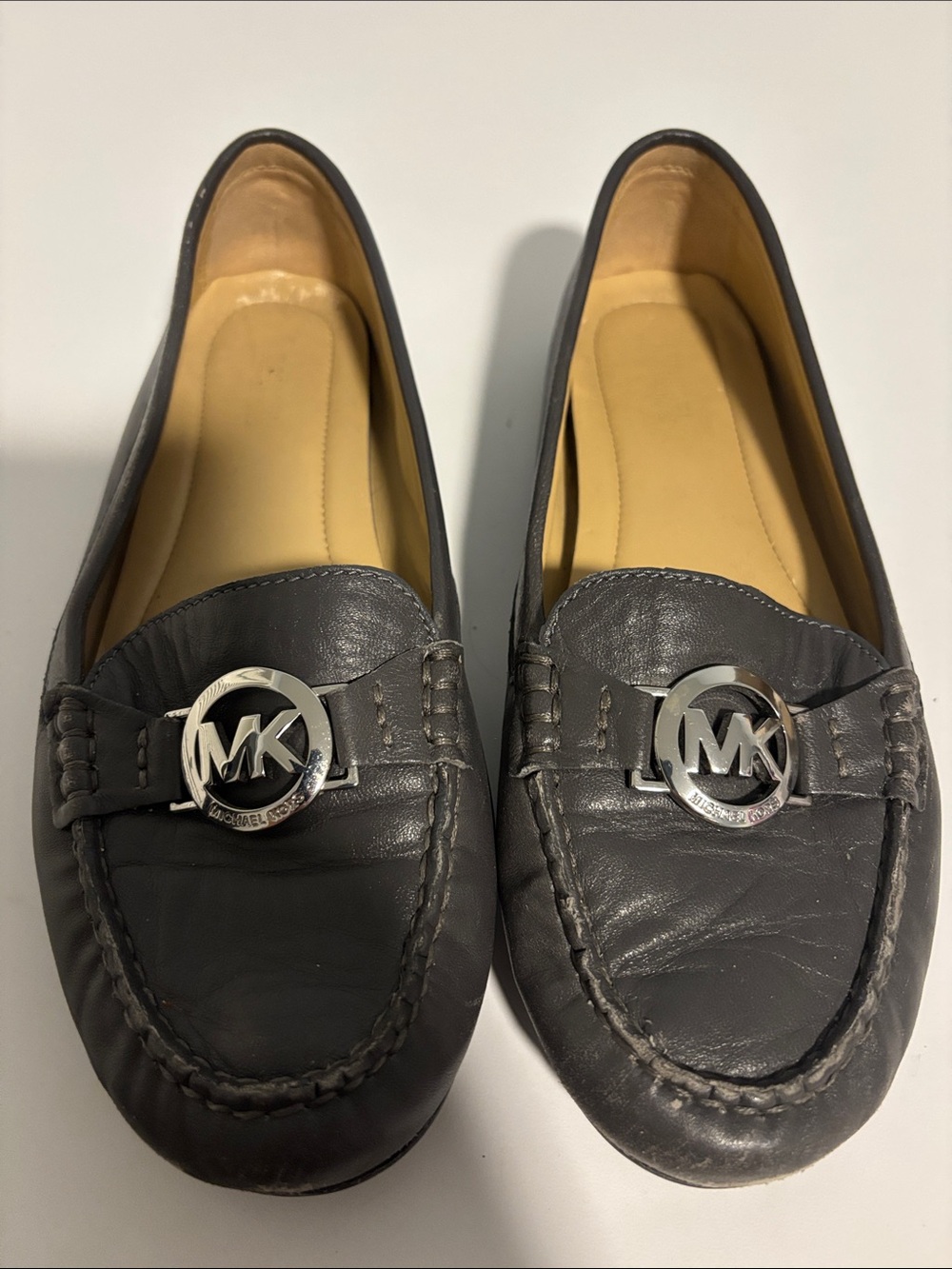 Michael Kors Black Leather MK Logo Penny Loafers
